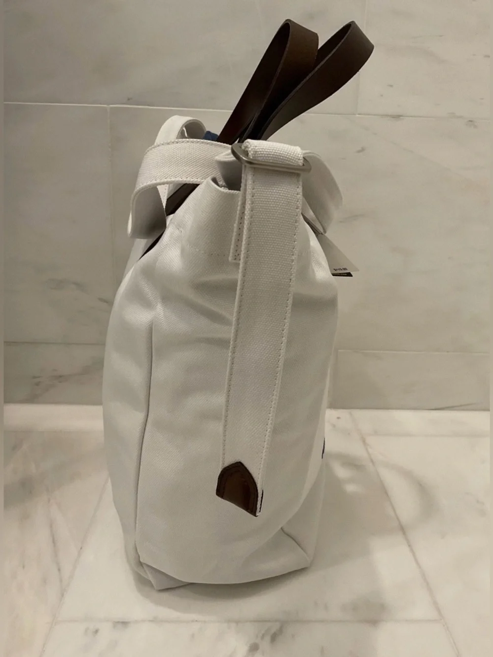 Polo Ralph Lauren White COLLEGIATE BEAR Canvas Embroidered SHOPPER Tote Bag